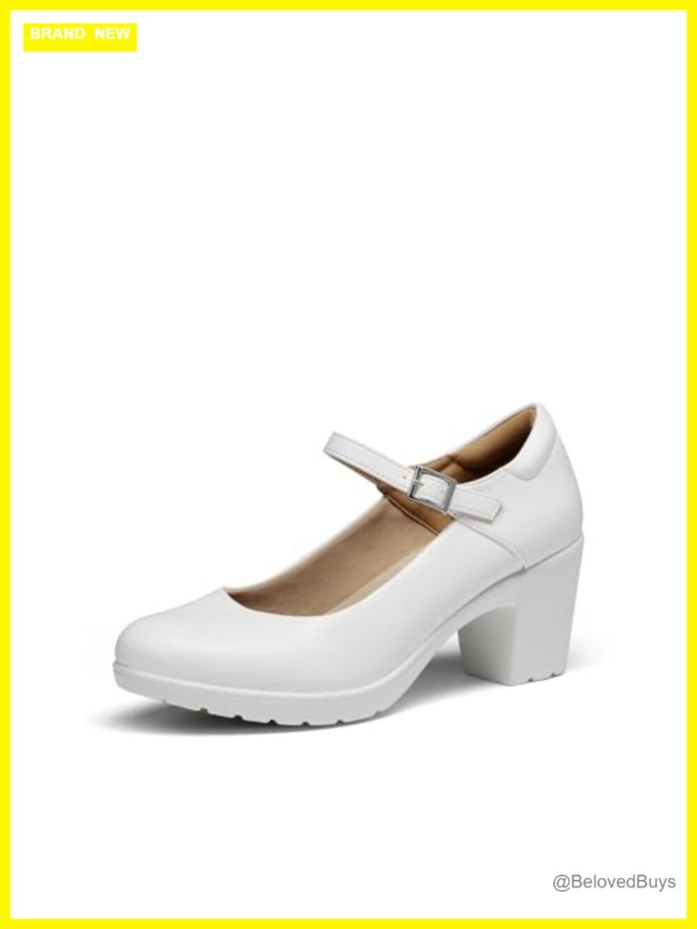 Mary Jane Chunky Heels with Arch Support, 2.8-Inch Low Block Heel, Closed Toe